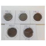5 Large Cents 1845,46,47,48,49 EA Each x 5