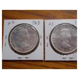 2 Canadian Silver Dollars 1960, 63 Ea Each x 2
