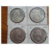 4 Canadian Silver Dollars 1963,64,65,66 Ea Each x
