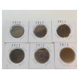 6 Large Cents 1825,26,27,28,29,30 Ea Each x 6