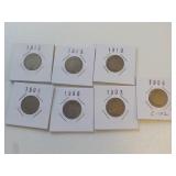 7 Liberty Head nickels 1906, 07,08,09,10,11,12 Ea