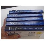 5 US Proof sets 1999, 4-2005S w/ 5 state quarters