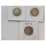 3 Seated Liberty quarters 1856,78,91 Ea Each x 3