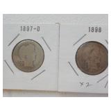 2 Barber quarters 1897 O, 1898 Ea Each x 2
