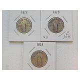 3 Standing Liberty quarters 1925,26,28 Ea Each x