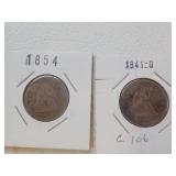 2 Seated Liberty quarters EA 1841O, 1854 Each x 2