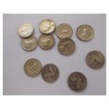 8 Washington Silver Quarters+3 Stand. Lib $2.75