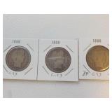3 Half dollars 1896, 1898, 1899, EA Each x 3