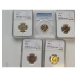 5 Nickels 1956,58,61 all PF66, 71S,72S PF67 NGC &