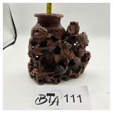 CHINESE CARVED SOAPSONE VASE W/ BIRDS & FLOWERS