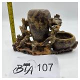 CHINESE SOAPSTONE CALLIGRAPHY POT MONKEYS / BIRDS