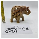 HAND-CARVED SOAPSTONE MOTHER ELEPHANT W/ BABY