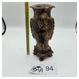 CHINESE CARVED SOAPSTONE VASE W/ FLOWERS & BIRDS