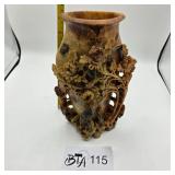 CHINESE HANDCARVED SOAPSTONE VASE W/ BIRDS/FLOWERS