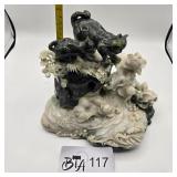 CHINESE DUSHAN JADE FELINES PLAYING AMIDST FLOWERS