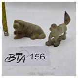 2 HANDCARVED SOAPSTONE CHINESE FOO DOGS