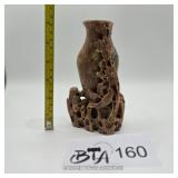 CHINESE CARVED SOAPSTONE VASE/ BIRD & FLORAL