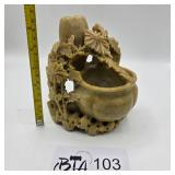 VNTG CHINESE CARVED SOAPSTONE FLORAL DOUBLE VASE
