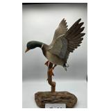 HAND CARVED DRAKE MALLARD DUCK IN FLIGHT