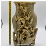 CHINESE CARVED SOAPSTONE VASE W/FLORAL & BIRDS