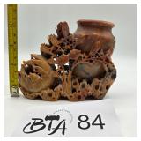 CHINESE CARVED SOAPSTONE VASES W/ LEAF & FLOWERS