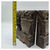 CHINESE CARVED SOAPSTONE BOOKENDS W/ FLORAL MOTIF