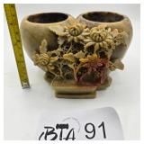 CHINESE CARVED SOAPSTONE DBL POT W/ FLOWERS