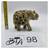 HAND-CARVED SOAPSTONE MOTHER ELEPHANT W/ BABY