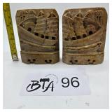 CHINESE SOAPSTONE BOOKENDS W/  SAILING SHIPS