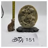CHINESE SOAPSTONE SCULPTURE W/ BIRD & FLORAL