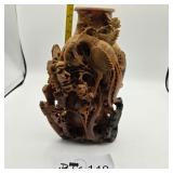 CHINESE CARVED SOAPSTONE VASE/ VINES & BIRD