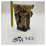 CHINESE CARVED SOAPSTONE FLORAL VASE