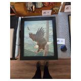 Framed Bald Eagle Wildlife Painting Signed Rita