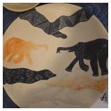 Hand-Decorated Elephant Plate, Bowl, and gourd