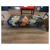 Distressed Wooden Storage Chest with Japanese Ukiy