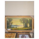 Framed Landscape Oil Painting by E. Cotti with Cas