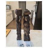 Hand-Carved Dark Wood Figures Bookends