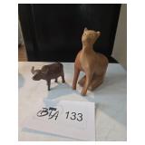 Pair of Hand-Carved Wooden Animal Figurines