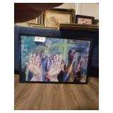 Abstract Art Painting of Raised Hands and Cross