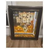 Framed Still Life Painting by Robinson w Cityscape