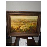 Framed Vintage Vineyard Landscape Painting Signed