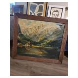 Vintage Signed 1953 Mountain Lake Landscape