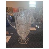 Ornate Clear Glass Pedestal Pitcher