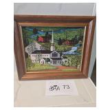 Folk Art Style Framed Village Church Landscape
