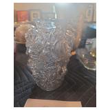 Clear Glass Vase with Raised Floral Rose Pattern