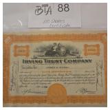 Irving Trust Company 100 Shares Stock Certificate
