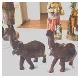 Pair of Hand-Carved Dark Brown Wooden Elephants
