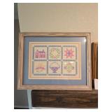 Framed Patchwork Cross-Stitch Wall Art