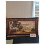 Framed Impasto Landscape Painting with Trees and H