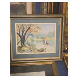 Framed R.A. Sanders Watercolor Painting of Ducks